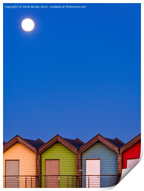 Beach Huts at Night Print by Aimie Burley