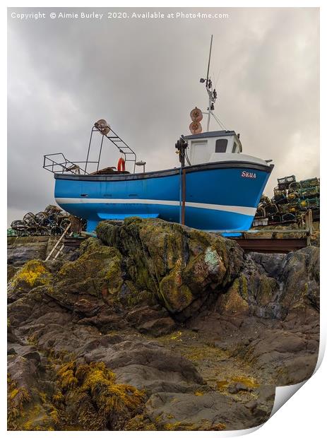 Fishing boat in St Abbs Print by Aimie Burley