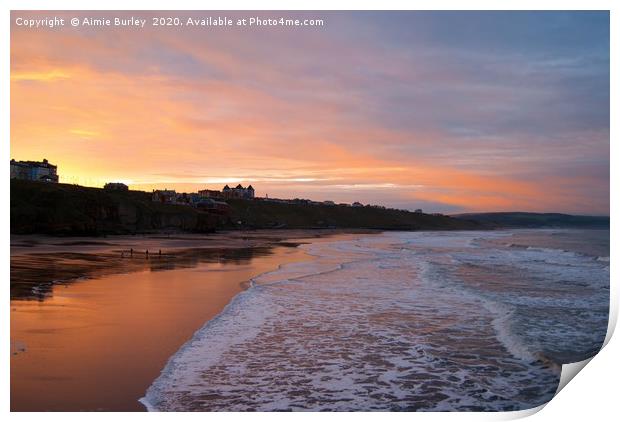 Whitby Beach at Sunset Print by Aimie Burley