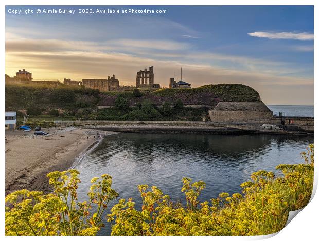 Tynemouth Priory and Castle at dusk Print by Aimie Burley