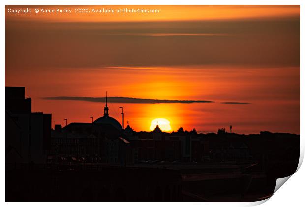 Whitley Bay Silhouette at Sunset Print by Aimie Burley