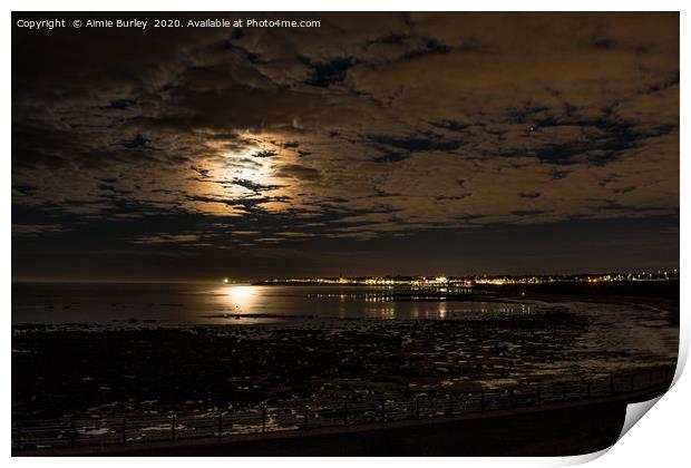 Moon over Whitley Bay Print by Aimie Burley