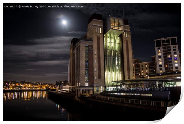Baltic on Gateshead Quayside under the moonlight  Print by Aimie Burley