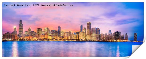 Panoramic image of Chicago skyline at dusk Print by conceptual images