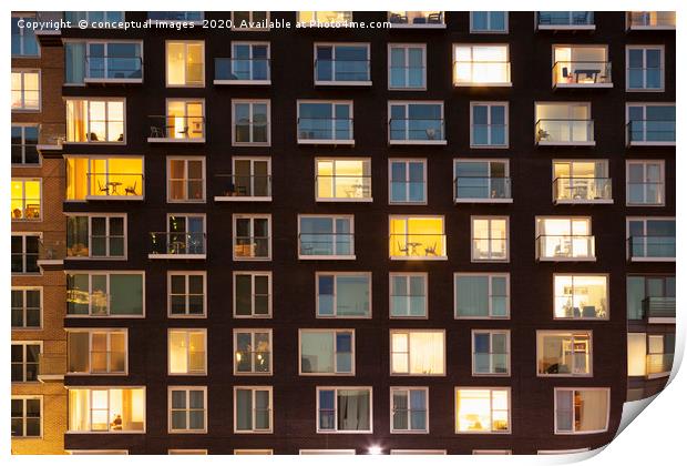 Modern apartment building at dusk Print by conceptual images