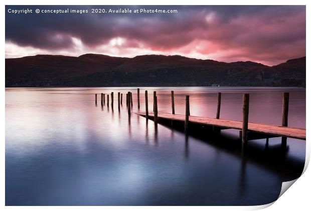A view across Derwent water lake at dawn Print by conceptual images