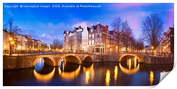 Keizersgracht Canal at dusk, Amsterdam Netherlands Print by conceptual images