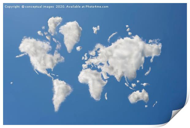 Clouds that have formed the shape of the world Print by conceptual images