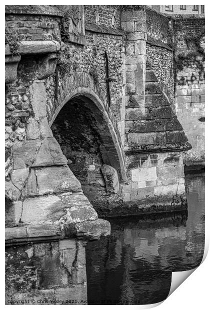 The historic Bishops Bridge, Norwich Print by Chris Yaxley