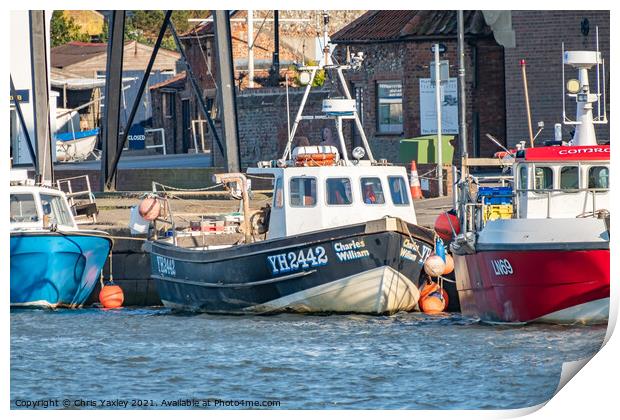 Commercial fishing boats in the port of Wells-Next-The-Sea, North Norfolk Print by Chris Yaxley