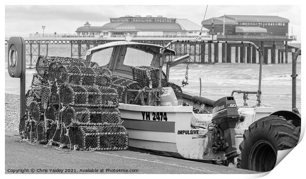 Fishing in Cromer, North Norfolk in black and white Print by Chris Yaxley
