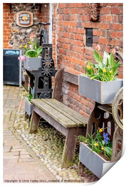 Wooden bench outside the Adam & Eve Pub, Norwich Print by Chris Yaxley