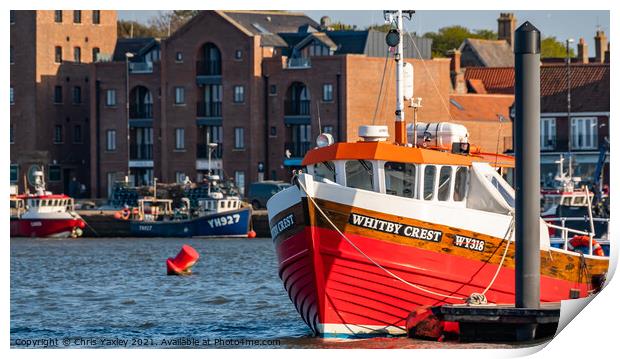 Whitby Crest fishing boat moored up in Wells-Next-The-Sea, Norfolk Print by Chris Yaxley