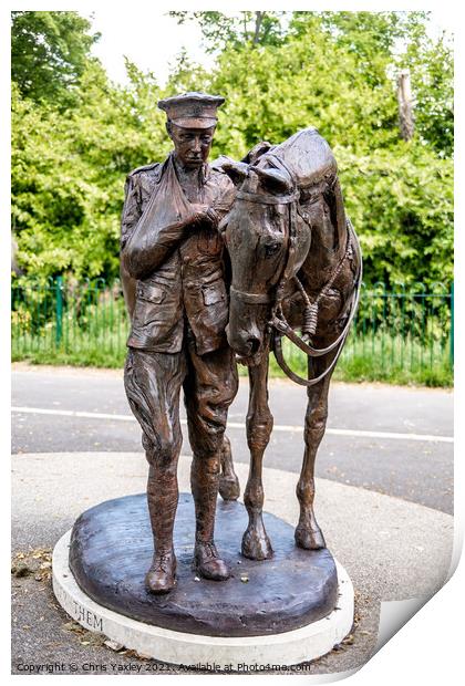 Soldier and war horse statue in Romsey Memorial Pak, Hampshire Print by Chris Yaxley