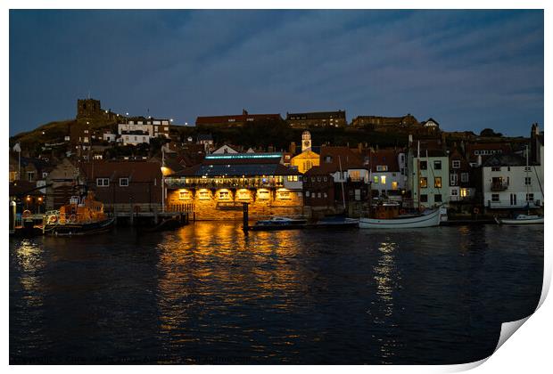 Whitby Harbour at dusk Print by Chris Yaxley