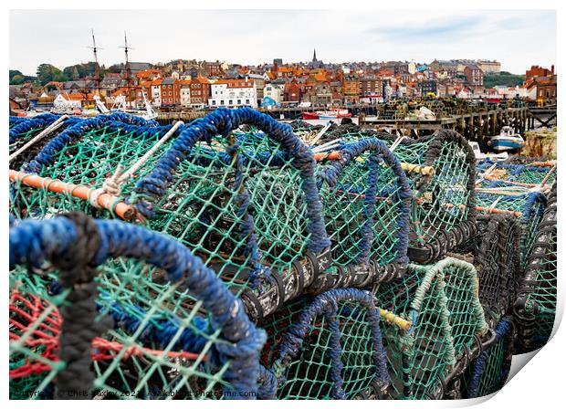 Crab pots and lobster traps in Whitby Harbour, North Yorkshire Print by Chris Yaxley