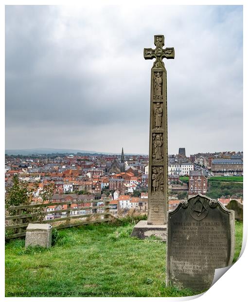 Caedmon Cross in Whitby, North Yorkshire Print by Chris Yaxley
