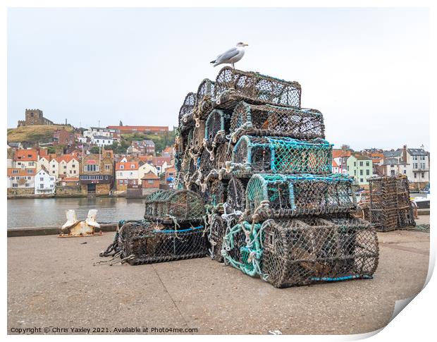 Fishing pots in Whitby Harbour Print by Chris Yaxley