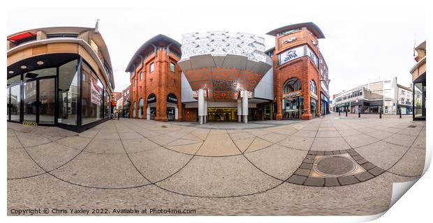  360 panorama captured outside the Castle Quarter in the city of Norwich Print by Chris Yaxley