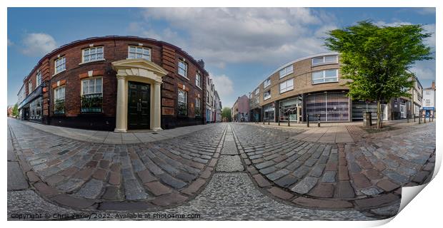 360 panorama of the historic Pottergate, Norwich Print by Chris Yaxley
