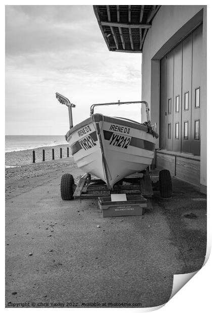 Fishing boat in Cromer, Norfolk coast Print by Chris Yaxley