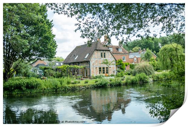 Quaint riverside cottage on the bank of the River Test, Hampshire Print by Chris Yaxley
