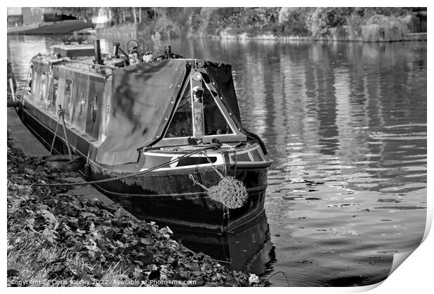 Traditional narrow boat moored on the River Cam in Jesus Green, Cambridge Print by Chris Yaxley