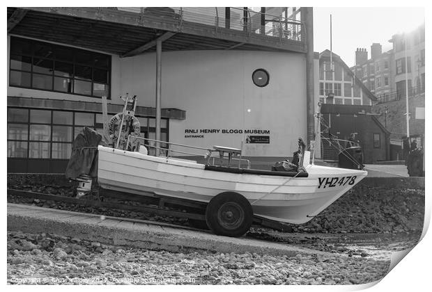 Traditional sea fishing boat outside the RNLI Henry Blogg Museum, Cromer Print by Chris Yaxley