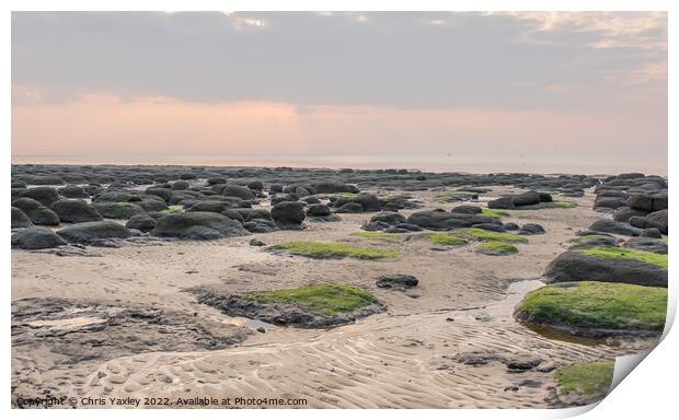 Rock formation on Hunstanton beach Print by Chris Yaxley
