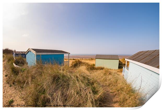 Coastal beach huts in Hunstanton, Norfolk coast Print by Chris Yaxley