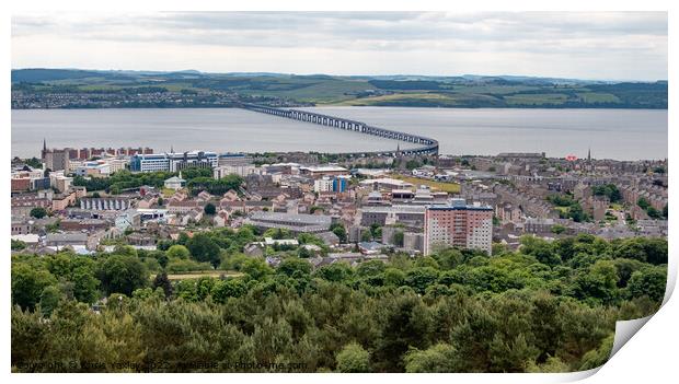 Dundee city and the Firth of the Tay captured from above on Law Hill Print by Chris Yaxley