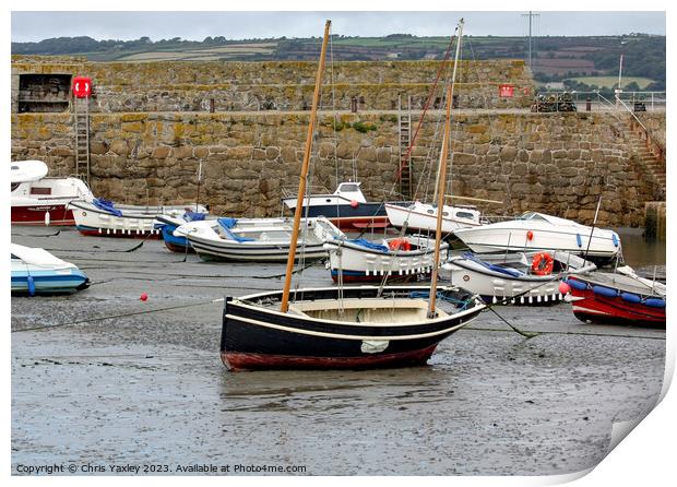 Low tide at Padstow Harbour Print by Chris Yaxley