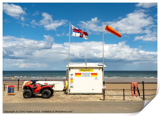 Seaside lifeguard hut, Saltburn Print by Chris Yaxley