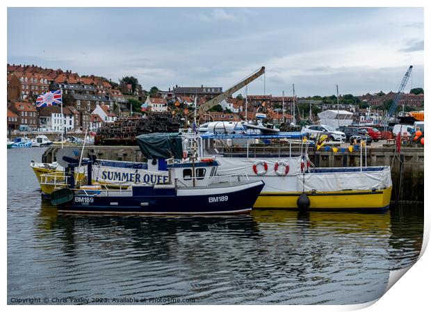 Fishing boats in Whitby harbour Print by Chris Yaxley