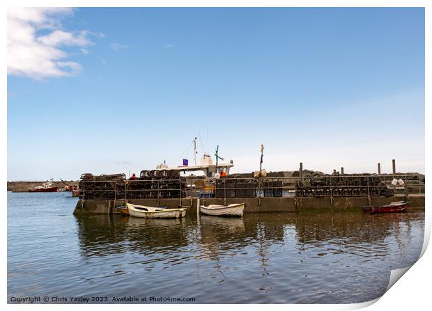 Fishing boats in Staithes harbour Print by Chris Yaxley