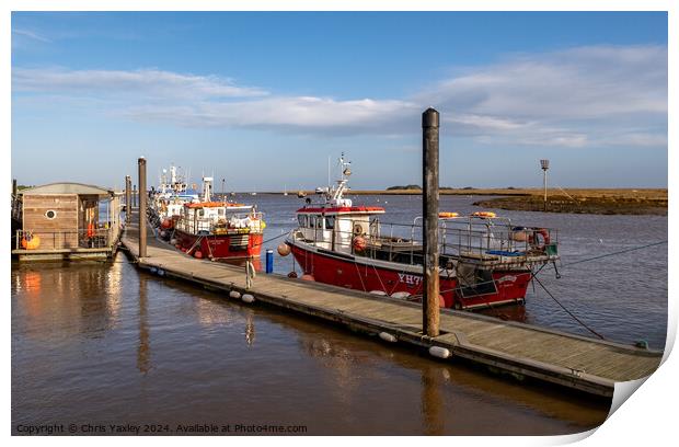 Fishing boats in Wells-next-the-sea harbour Print by Chris Yaxley