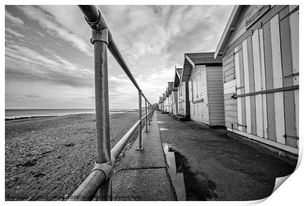 Row of beach huts on Cromer promenade Print by Chris Yaxley