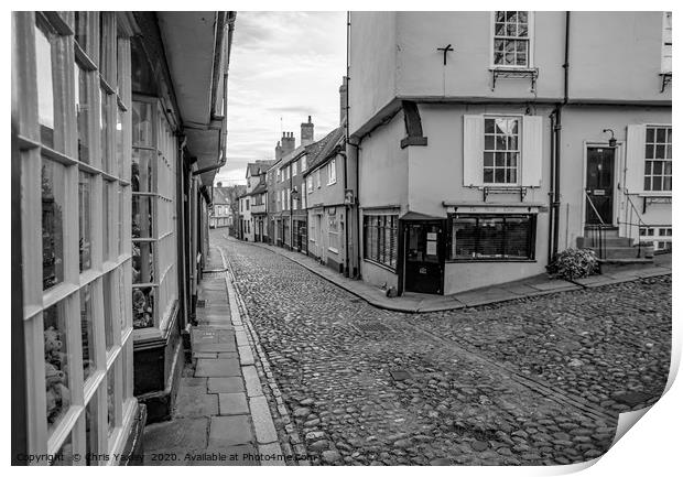 A view down Elm Hill, Norwich Print by Chris Yaxley