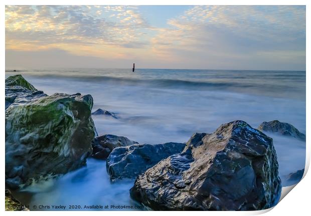 Rocks protecting the fragile cliffs  Print by Chris Yaxley