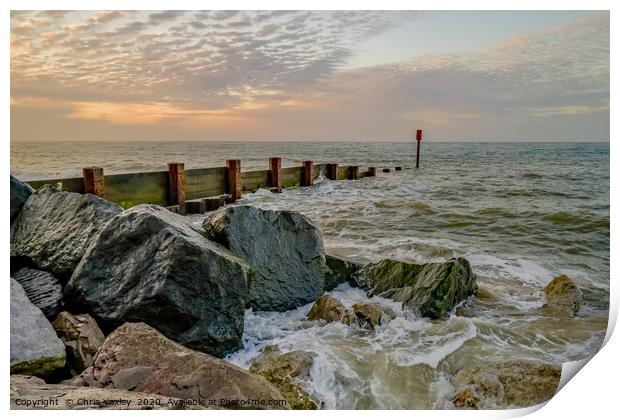 High water at Cart Gap beach on the Norfolk coast Print by Chris Yaxley