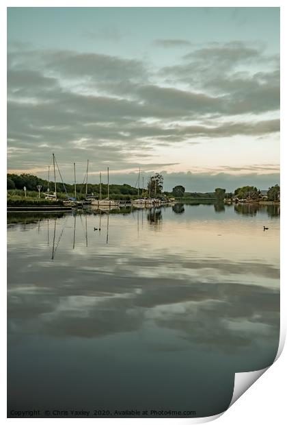 The River Bure in Horning at dusk Print by Chris Yaxley