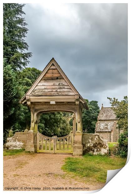 Lychgate entrance to St Benedict's Church, Horning Print by Chris Yaxley