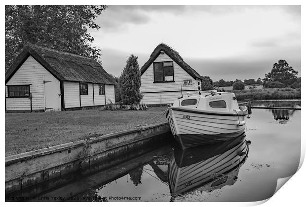 Boat and boat house on the River Bure Print by Chris Yaxley