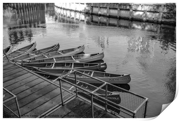 Canoes for a pub crawl on the River Wensum in Norw Print by Chris Yaxley