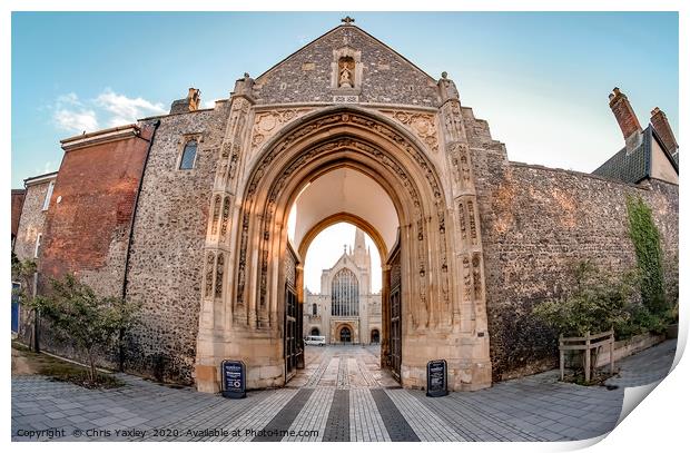 Erpingham Gate entrance to Cathedral Close Print by Chris Yaxley