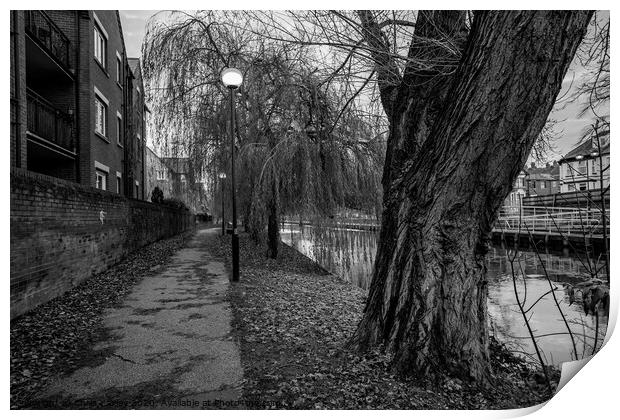 Riverside Walk, Norwich bw Print by Chris Yaxley