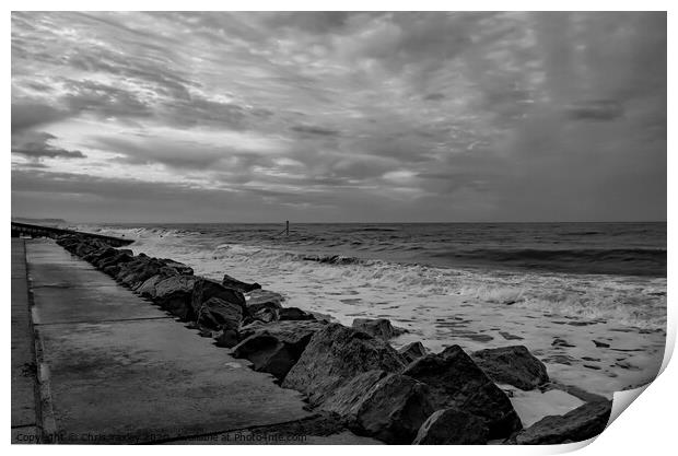 Cart Gap beach erosion control bw Print by Chris Yaxley