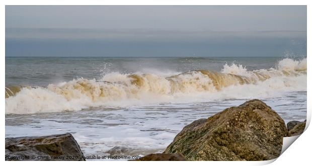 Barrel waves on the Norfolk Coast Print by Chris Yaxley
