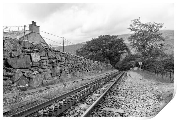 Mount Snowdon Railway, Llanberis, North Wales. The rack and pinion railway track running up Mount Snowdon Print by Chris Yaxley