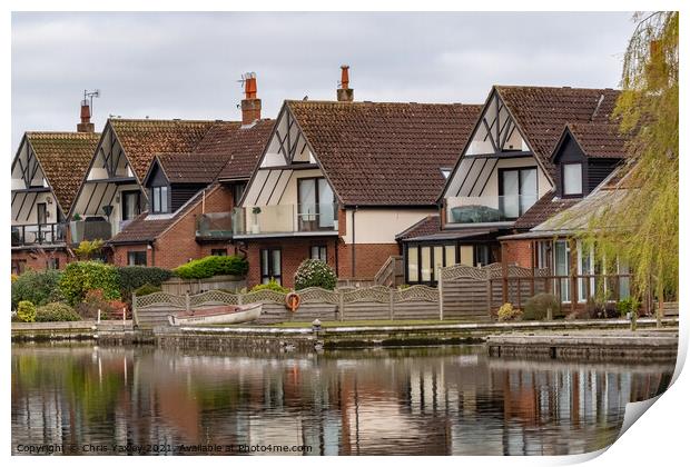 Riverside cottages on the bank of the River Bure, Horning Print by Chris Yaxley